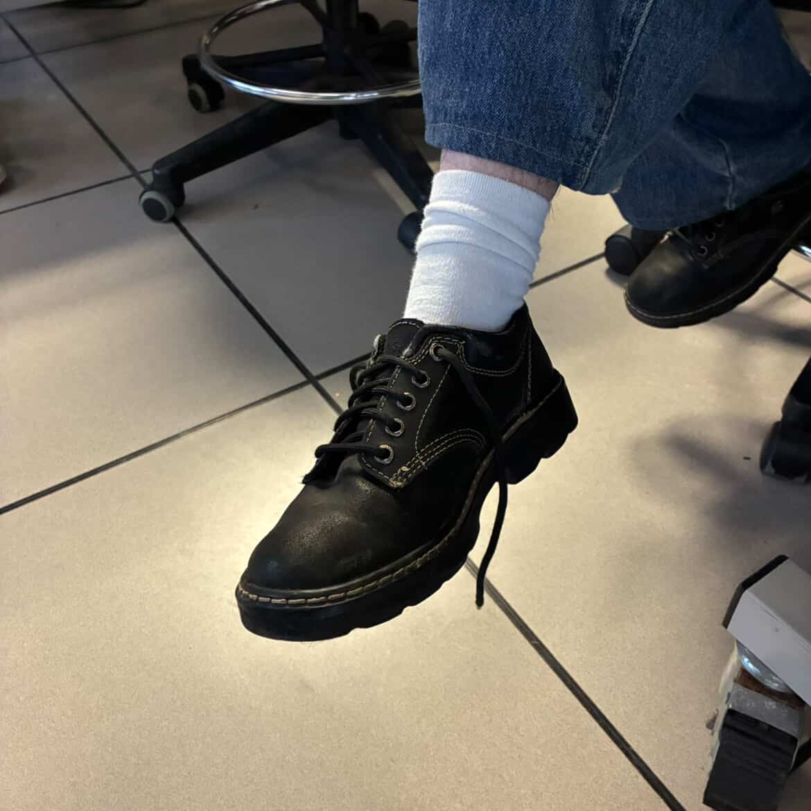 This is Sofia's shoe with the laces untied. We were trying to find objects that were wearable and we thought we could make an interaction by tying the shoe.