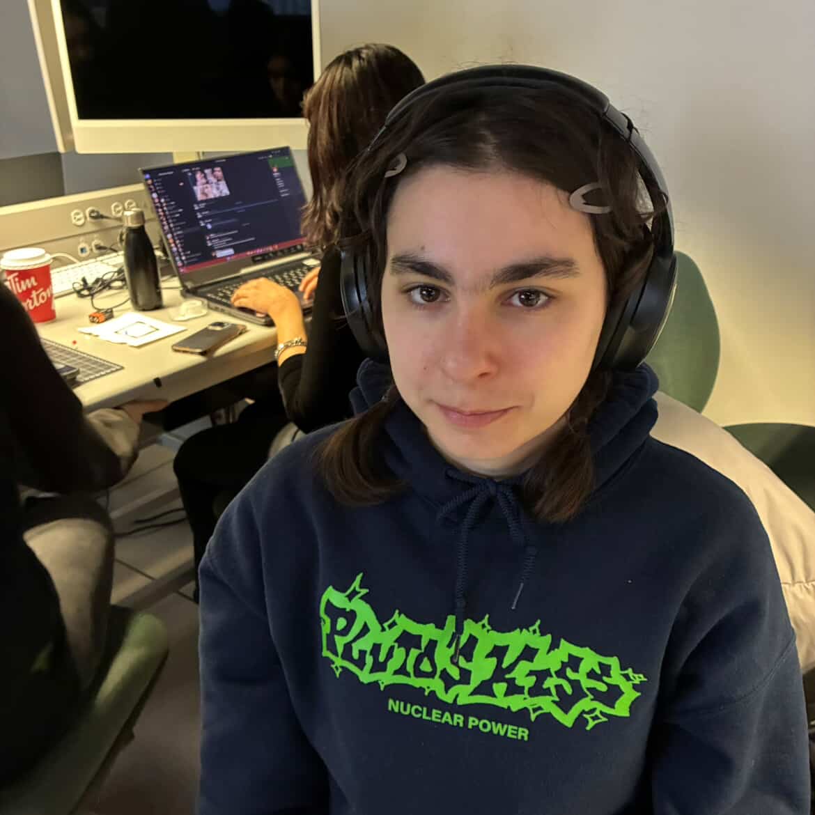 This is Sofia with her headphones on.