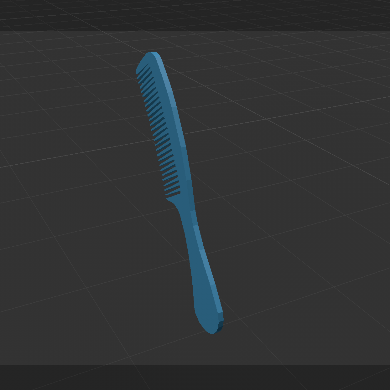 A side view image of the comb as 3D model with colour