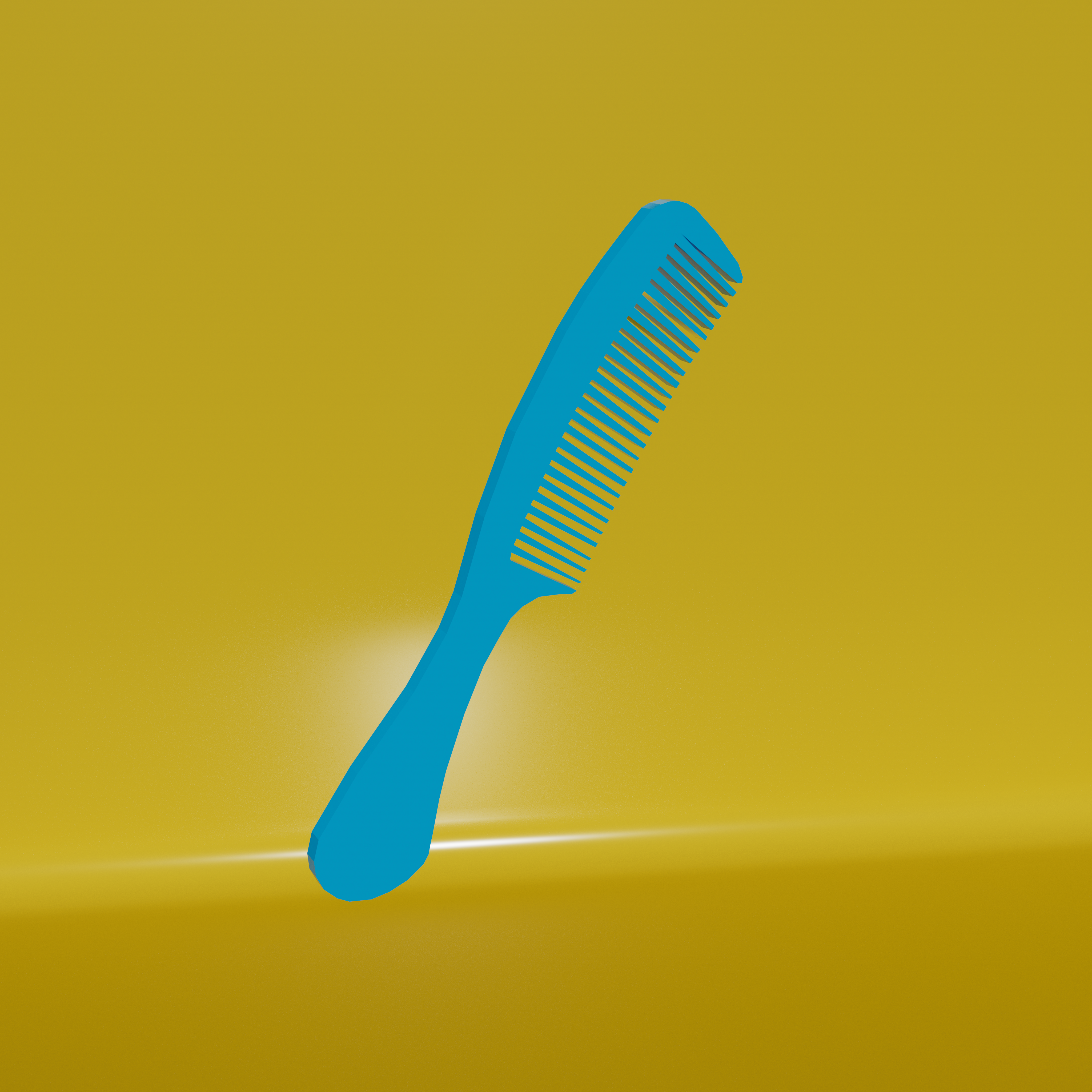 A side view of the comb 3D model that is rendered with a yellow background