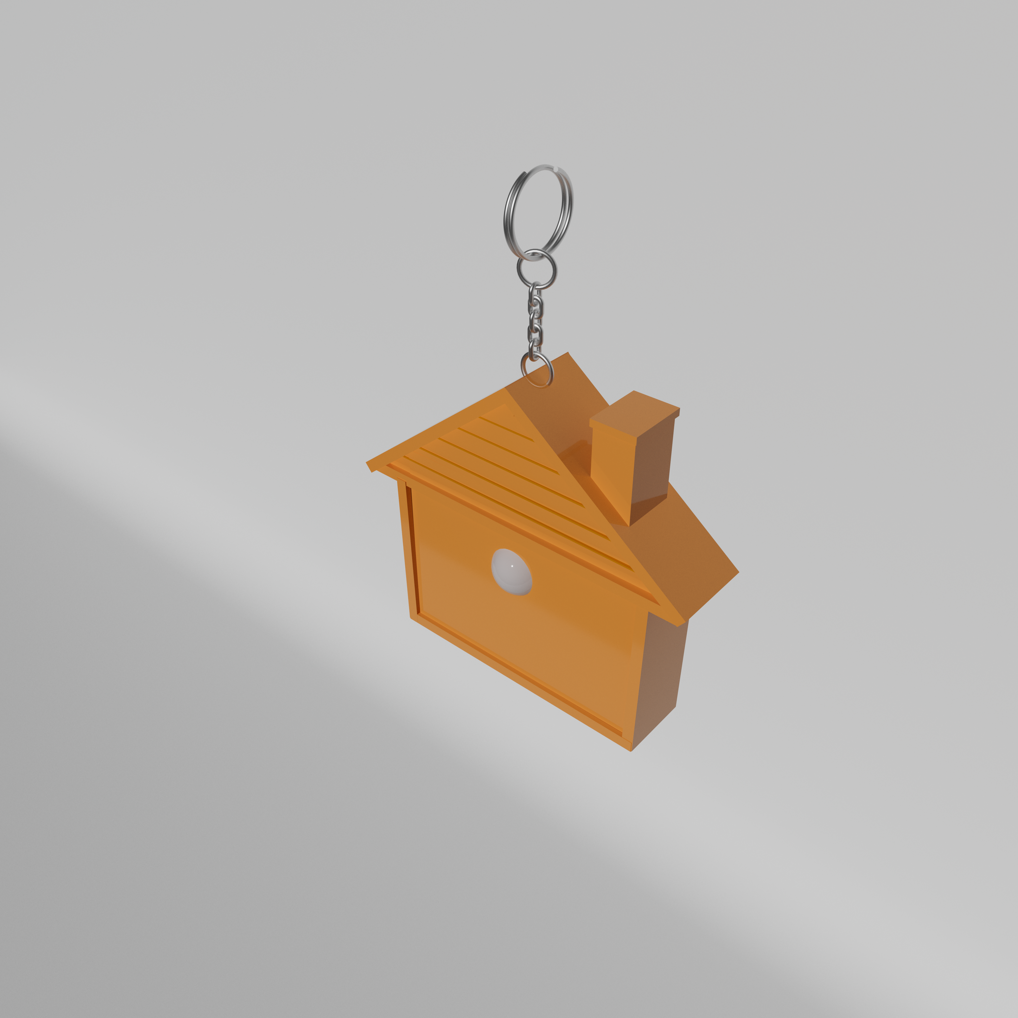 An image of the house-shaped tape measure from the back as a rendered, coloured 3D model from an upper angle