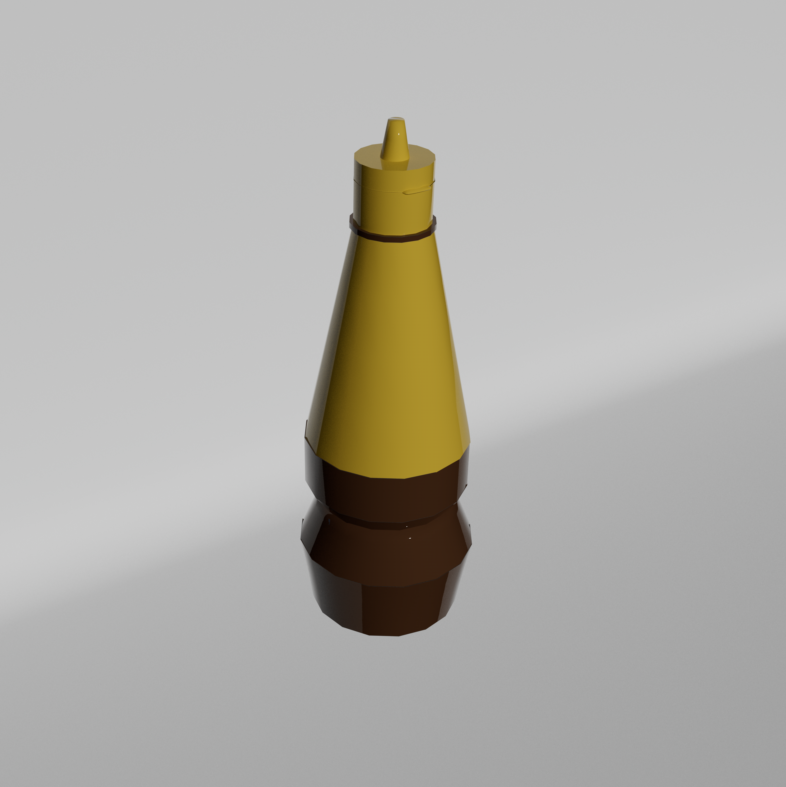 An upper view image of the soy sauce bottle as a rendered 3D model with colour
