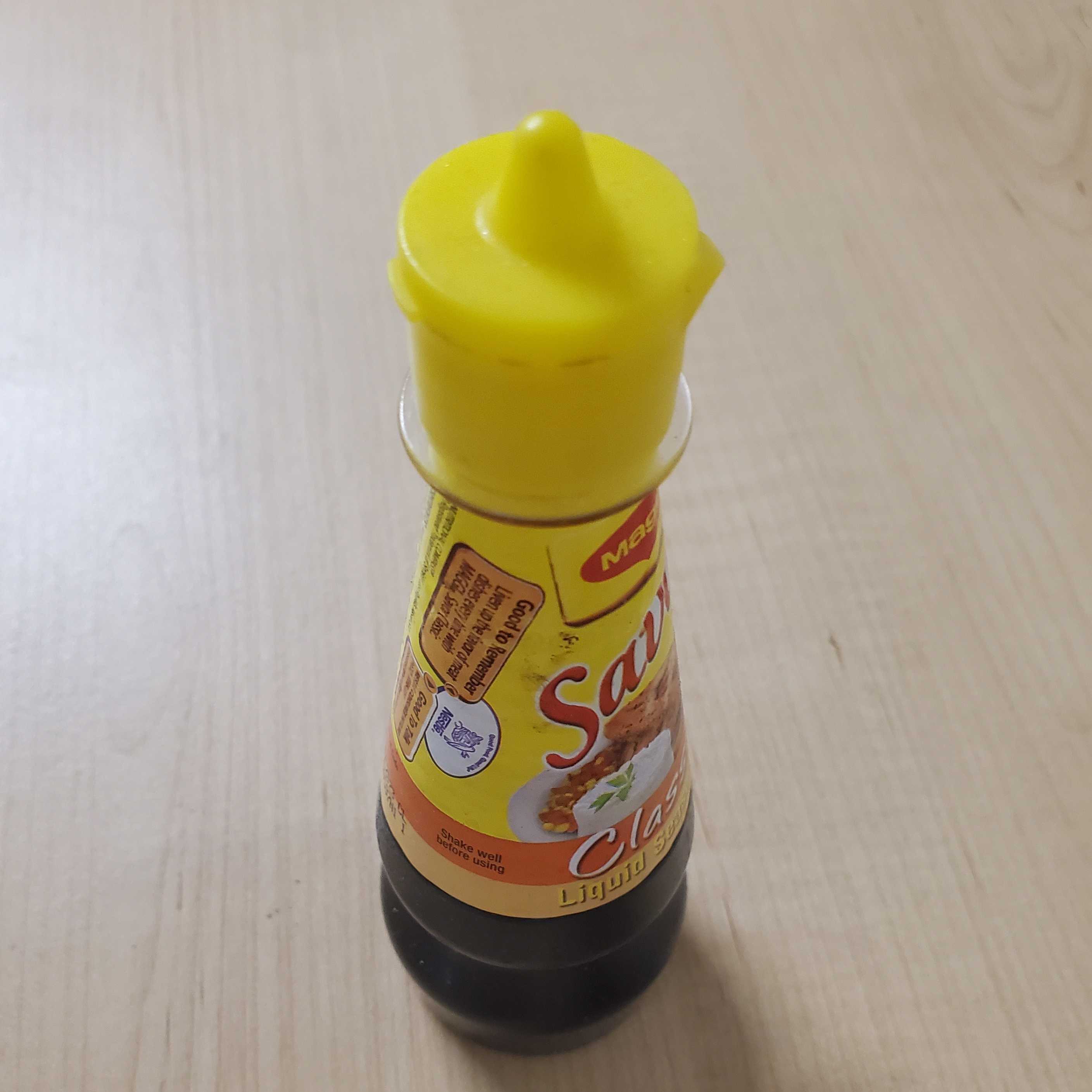 Image of a soy sauce bottle from an upper angle