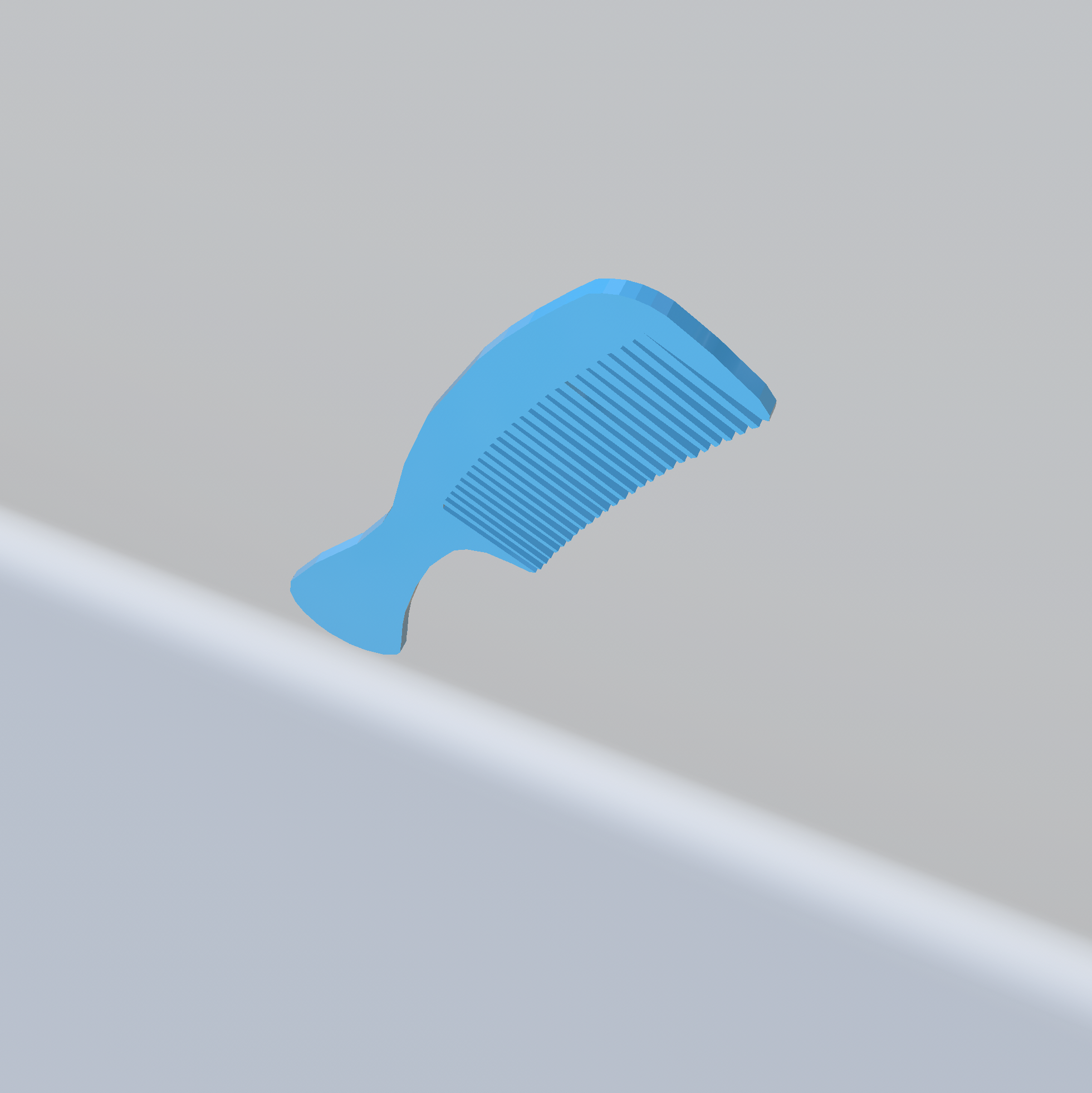 An upper view of the comb 3D model that is unrendered