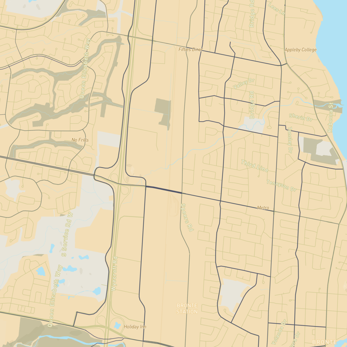 This is a bivariate data map that displays bike routes in Oakville