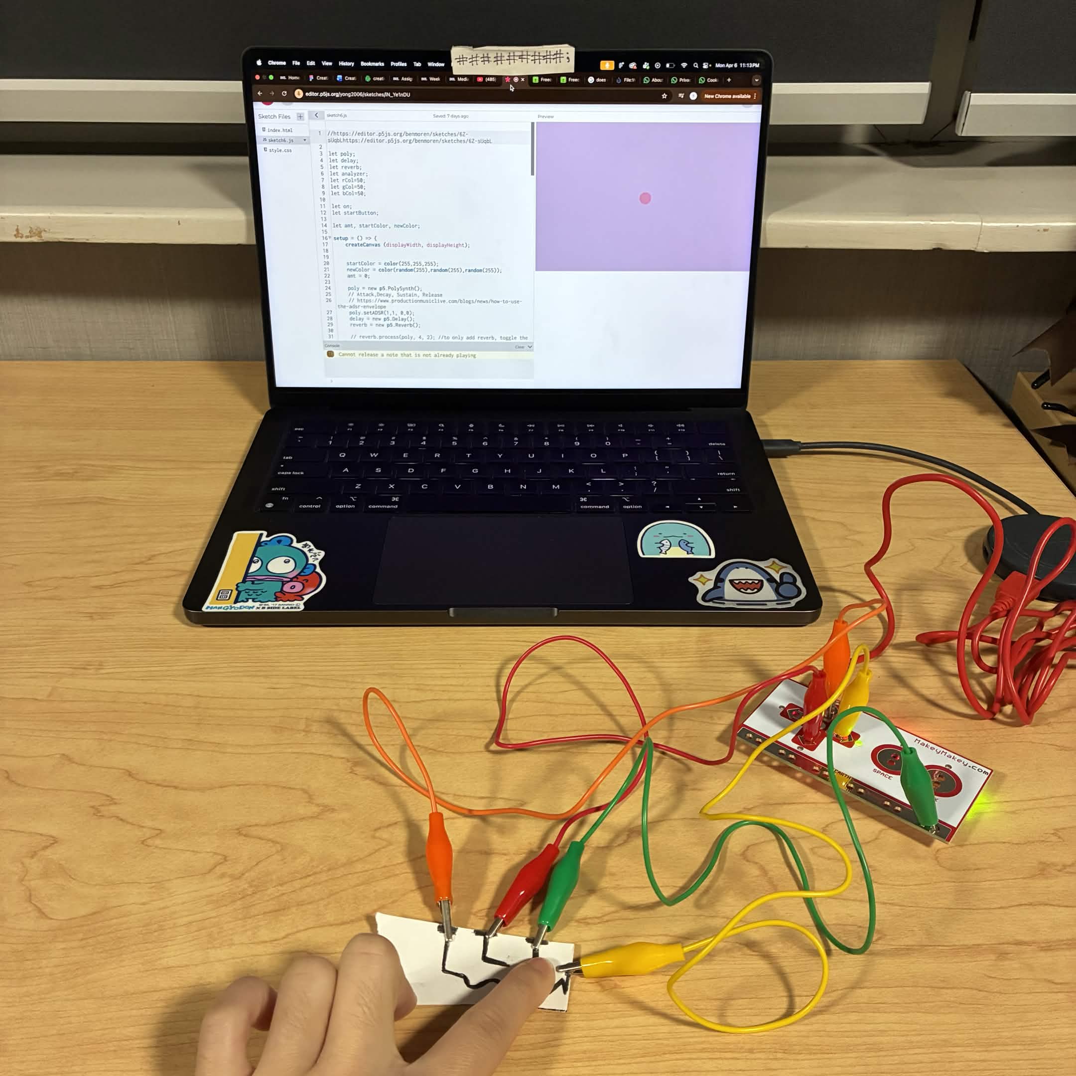 This was me connecting the yellow wire circuit with my finger and observing how the code reacts.