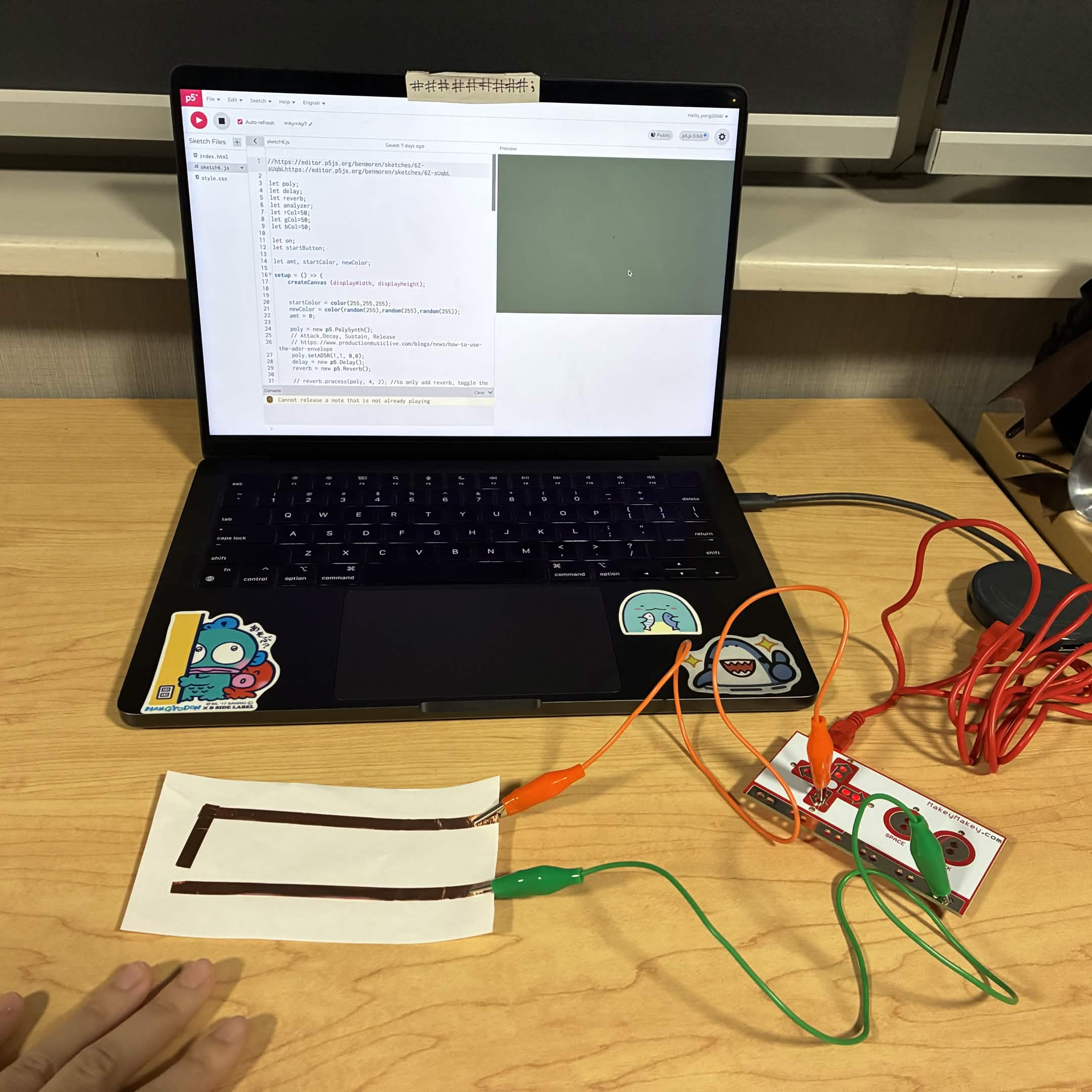 This is what the sketch looks like when I would not complete the circuit with my finger. I'm using the seventh sketch from the first activity to test how different circuits function.