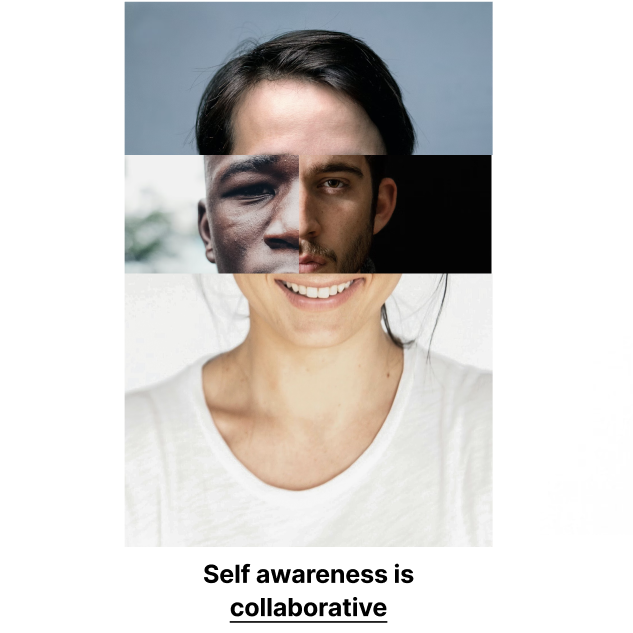 This is a collage of multiple faces because collaboration and getting feedbacks from others heavily contributes to being self-aware.
